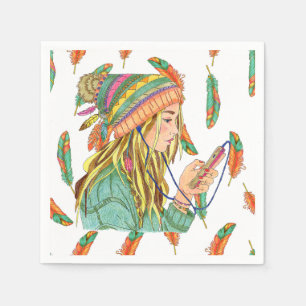 Boho Hat Girl Napkin