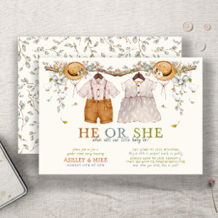 Boho He or She Clothing Neutral Gender Reveal Invitation
