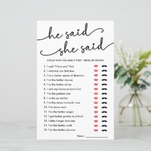 Boho He Said She Said Bridal Shower Game 