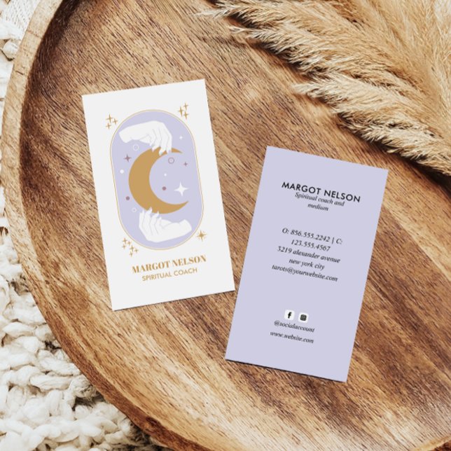 Boho Healing Hand Celestial Moon Tarot Purple Business Card (Creator Uploaded)
