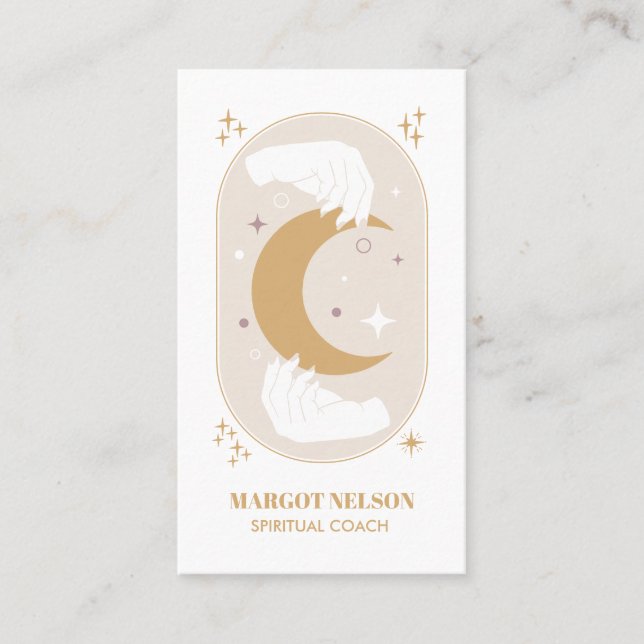 Boho Healing Hand Celestial Moon Tarot Purple Business Card (Front)
