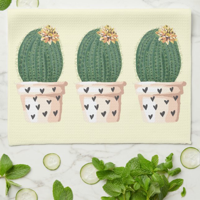 Boho Heart Cactus Pot Tea Towel (Folded)