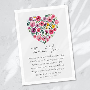 Boho Heart Floral Sympathy Funeral Thank You Card