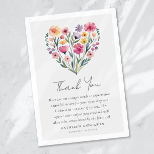 Boho Heart Floral Sympathy Funeral Thank You Card