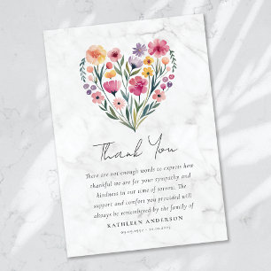 Boho Heart Floral Sympathy Funeral Thank You Card