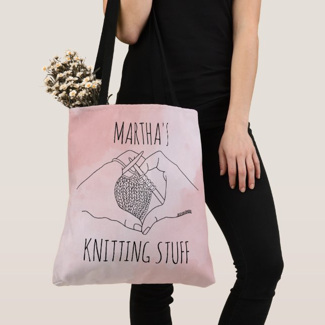 Boho Heart Hands Line Illustration Knitting  Tote Bag (Close Up)