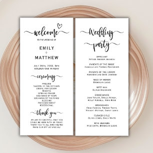 Boho Heart Script Calligraphy Wedding Ceremony Programme