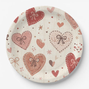 Boho Hearts and Bows Valentine's Day Paper Plates