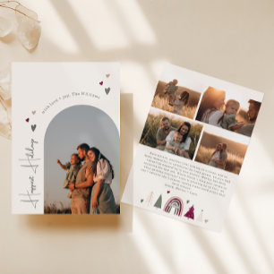 Boho Hearts Arch Happiest Holidays Five Photo Holiday Card