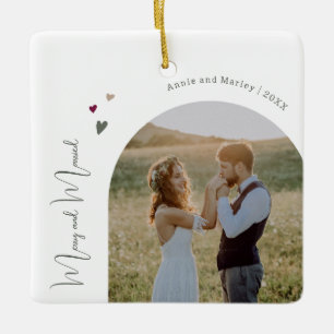 Boho Hearts Arch Merry and Married Christmas Ceramic Ornament