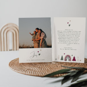 Boho Hearts Joy Beige Family Photo Christmas Holiday Card
