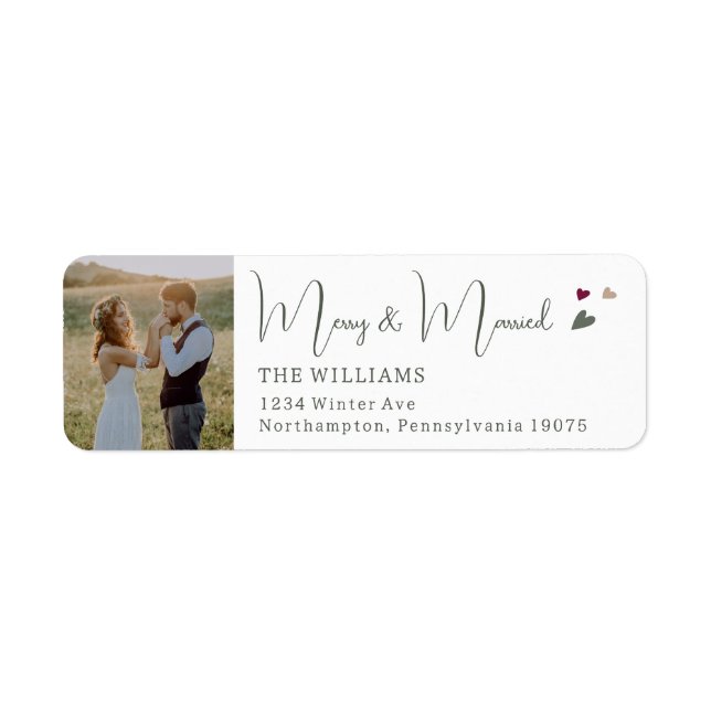 Boho Hearts Merry & Married Photo Return Address (Front)