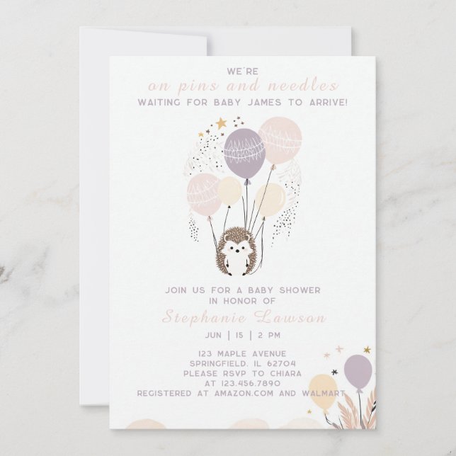 Boho Hedgehog On Pins & Needles Baby Shower Invitation (Front)