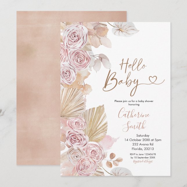 Boho Hello Baby Baby Shower Invitation (Front/Back)