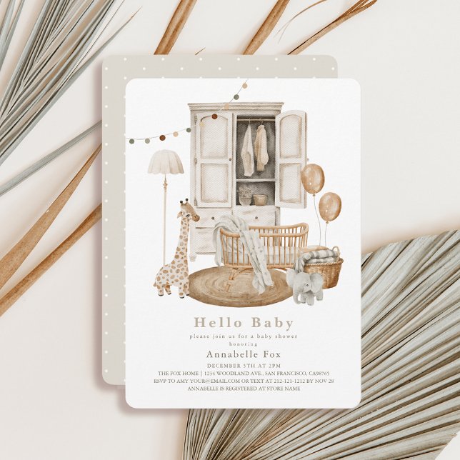 Boho Hello Baby Nursery Wardrobe Crib Baby Shower Invitation (Creator Uploaded)