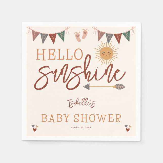 Boho Hello Sunshine Baby Shower Napkin (Front)