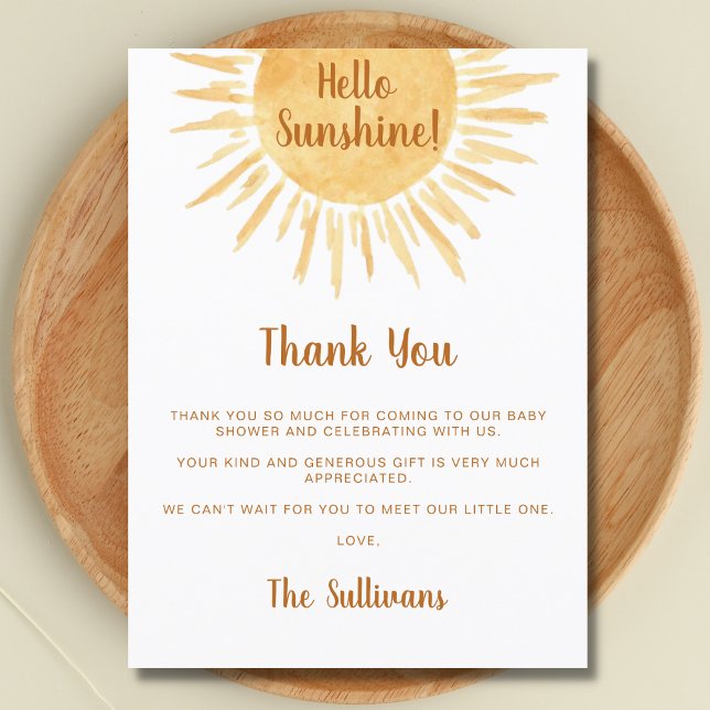 Boho Hello Sunshine Baby Shower Thank You Card (Creator Uploaded)