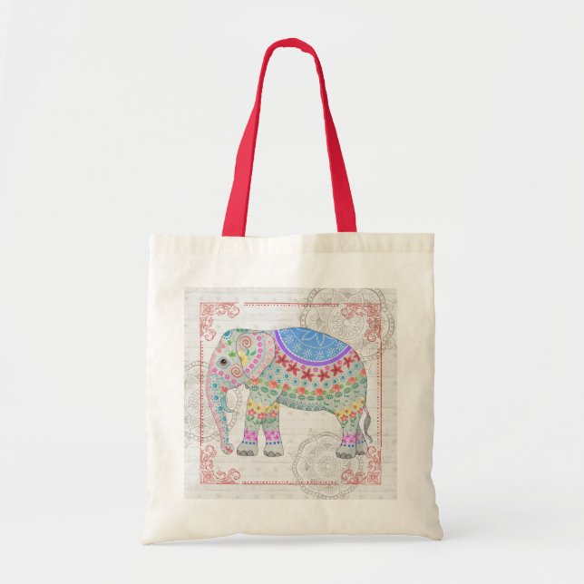Boho Henna look Decorated Elephant Tote Bag (Front)