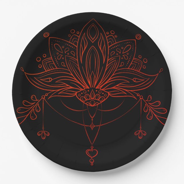 Boho Henna Lotus Flower Paper Plate (Front)