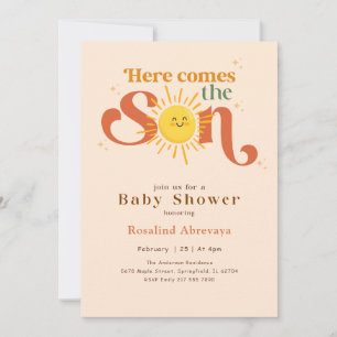 Boho Here Comes the Son Retro Baby Shower Invitation