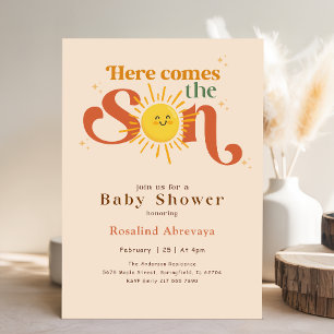 Boho Here Comes the Son Retro Baby Shower Invitation