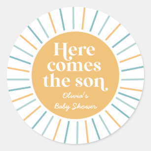 Boho Here Comes the Son sunshine baby shower Classic Round Sticker