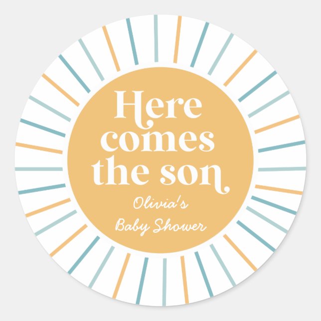 Boho Here Comes the Son sunshine baby shower Classic Round Sticker (Front)