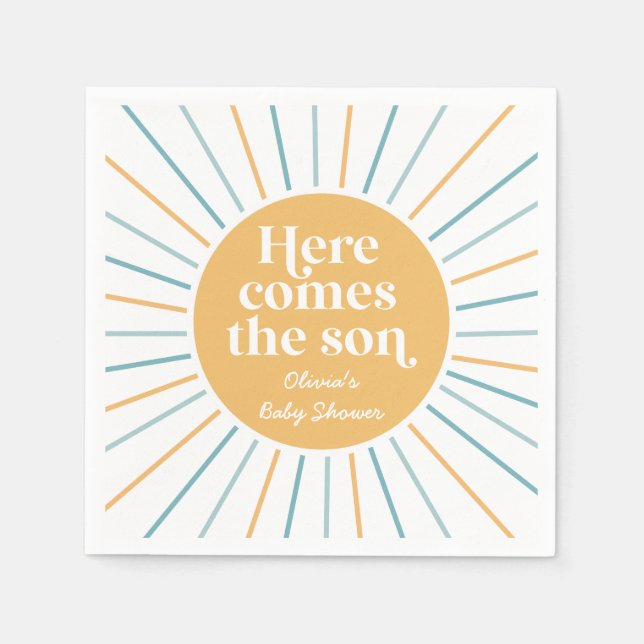 Boho Here Comes the Son sunshine baby shower Napkin (Front)