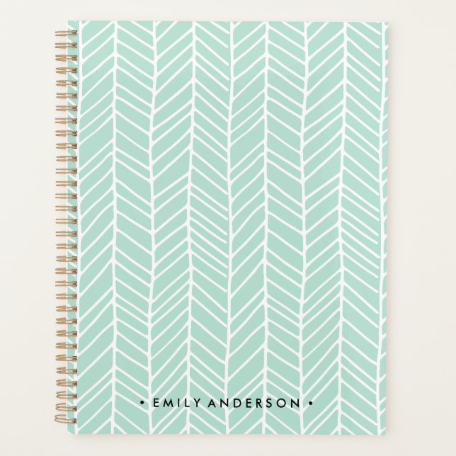 Boho Herringbone Mint Green Planner (Front)
