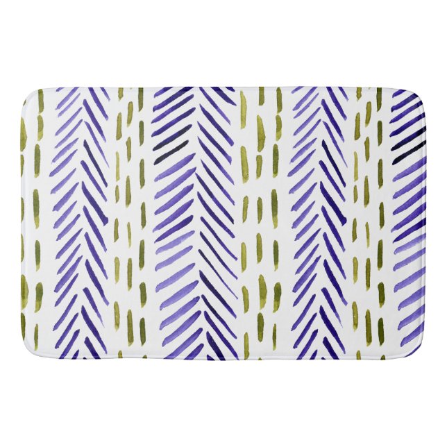 Boho herringbone pattern in purple and green bath mat (Front)