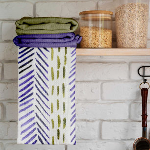 Boho herringbone pattern in purple and green tea towel