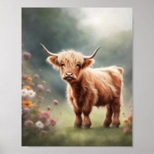 Boho highland cow art print, highland cow decor