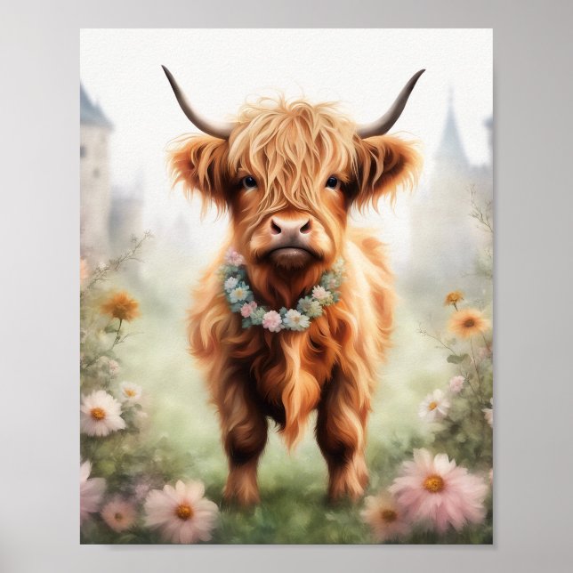 Boho highland cow art print, highland cow decor (Front)
