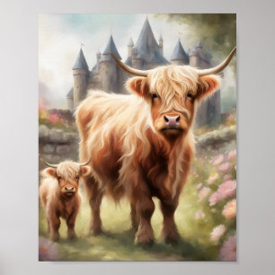 Boho highland cow art print, highland cow decor
