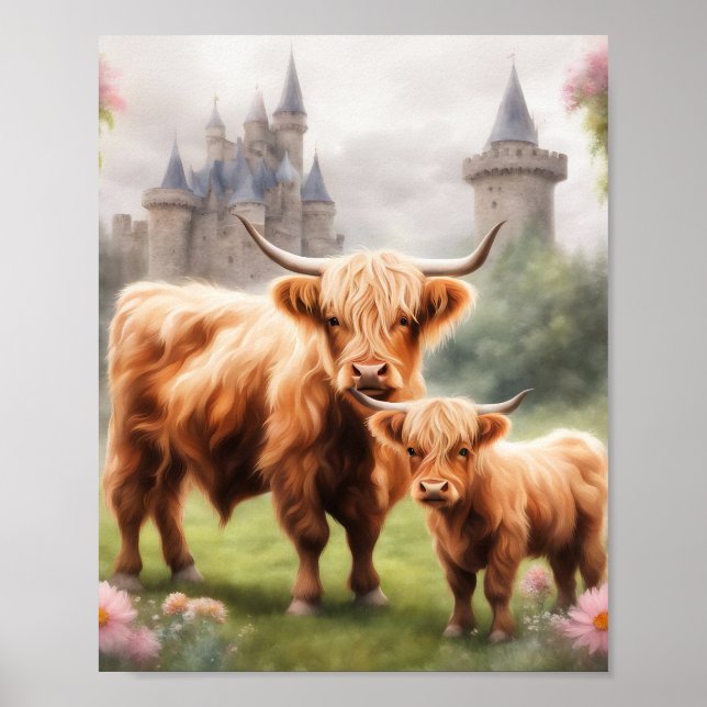 Boho highland cow art print, highland cow decor (Front)