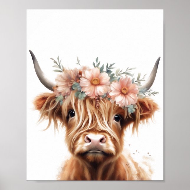 Boho highland cow art print, highland cow decor (Front)