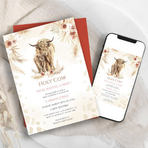 Boho Highland Cow Baby Shower Invitation