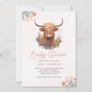 Boho Highland Cow Baby Shower Invitation