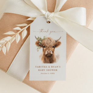 Boho Highland Cow Baby Shower Thank You Favour Gift Tags