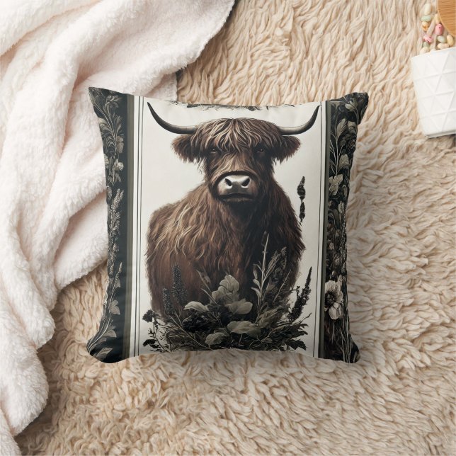 Boho Highland Cow Cushion (Blanket)