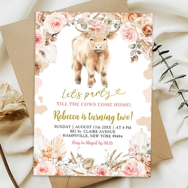 Boho Highland Cow Farm Girl Birthday Invitation (Creator Uploaded)