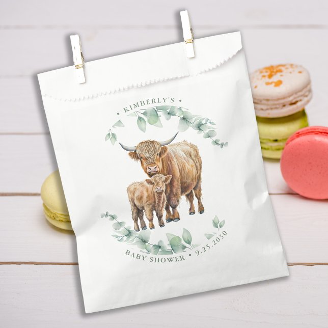 Boho Highland Cow Greenery Farm Animal Baby Shower Favour Bags (Creator Uploaded)