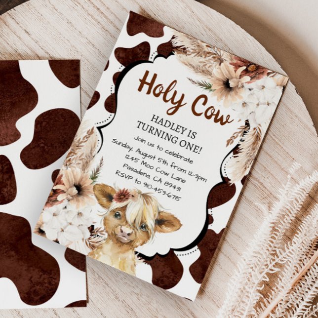 Boho Highland Cow I'm One Girl First Birthday Invitation (Creator Uploaded)
