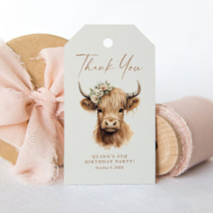 Boho Highland Cow Kids Birthday Party Favour Gift Tags