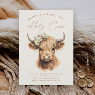 Boho Highland Cow Kids Birthday Party Invitation