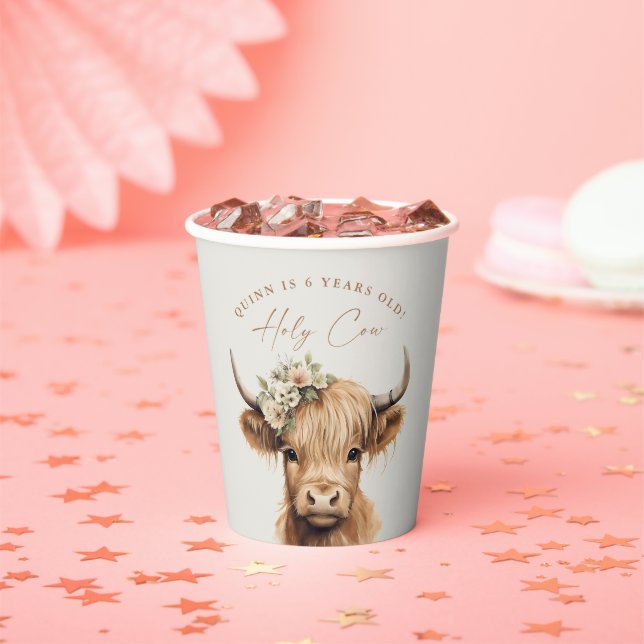 Boho Highland Cow Kids Birthday Party Paper Cups (Insitu)