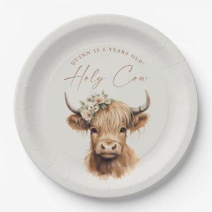 Boho Highland Cow Kids Birthday Party Paper Plate