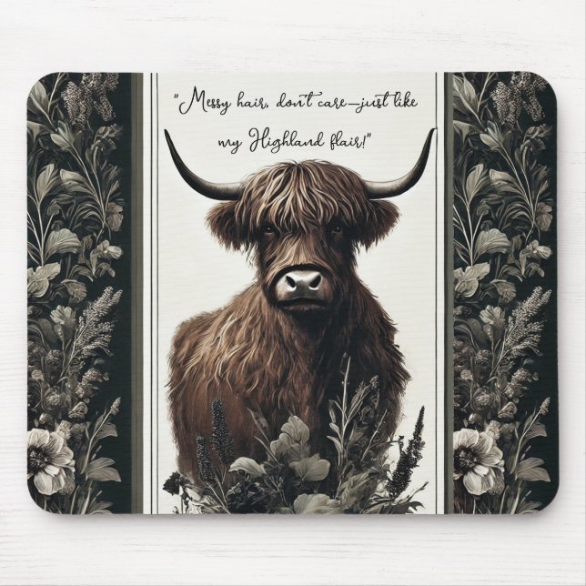 Boho Highland Cow Mouse Mat (Front)