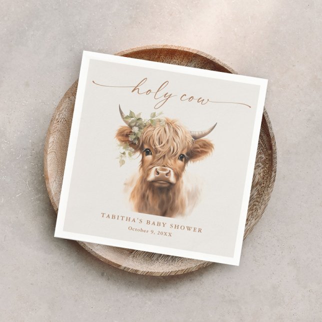 Boho Highland Cow Neutral Couples Baby Shower Napkin (Boho Highland Cow Baby Shower Napkins.)