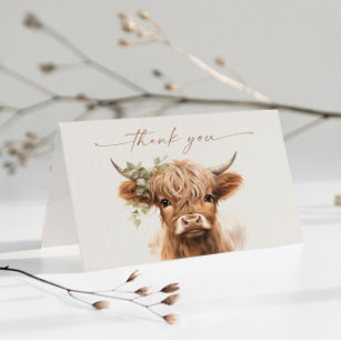 Boho Highland Cow Neutral Couples Baby Shower Thank You Card